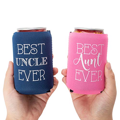  Best Aunt And Uncle Ever Can Coolers, Set Of 2, 1 Pink And 1 Navy Blue Beer Can Coolies, New Aunt Gifts, Novelty Can Cooler, Perfect Birthday, Gender Reveal Gift, Baby Announcement (Aunt And Uncle)