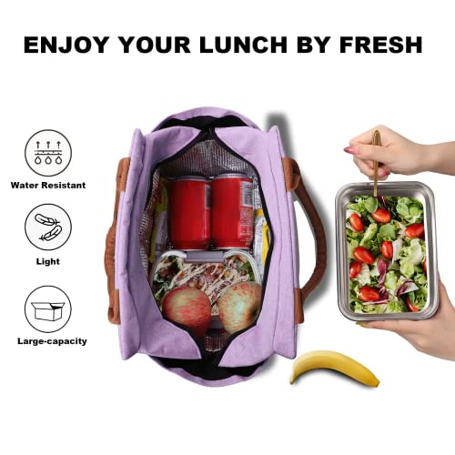  Lunch Bag Women Insulated Lunch Box Reusable Durable Leakproof Large Spacious Cooler Tote For Women Men Adult With Bottle Holder And Side Pockets For Work Office Travel Picnic - Purple