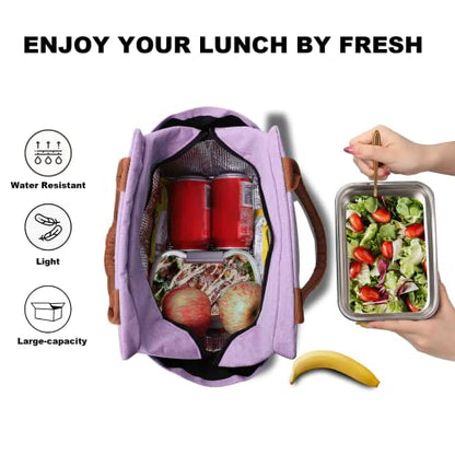  Lunch Bag Women Insulated Lunch Box Reusable Durable Leakproof Large Spacious Cooler Tote For Women Men Adult With Bottle Holder And Side Pockets For Work Office Travel Picnic - Purple