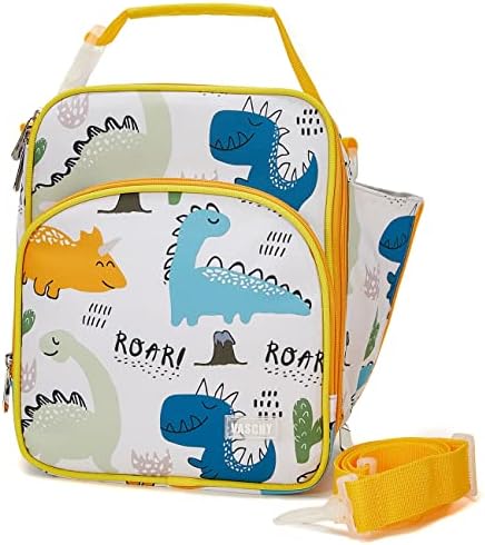  Lunch Boxes Bag For Kids, Insulated Lunchbox Reusable Containers For Boys With Detachable Shoulder Strap For School Blue Dinosaur