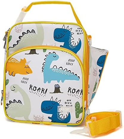  Lunch Boxes Bag For Kids, Insulated Lunchbox Reusable Containers For Boys With Detachable Shoulder Strap For School Blue Dinosaur