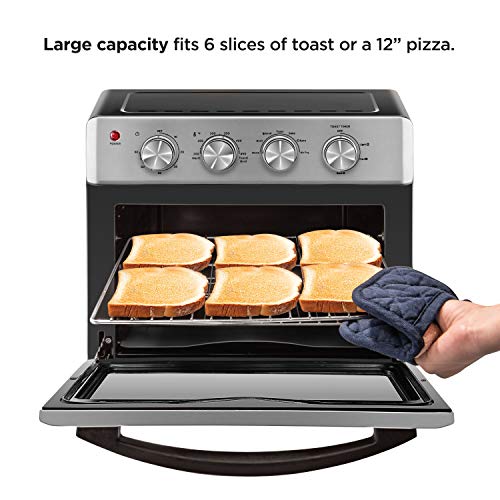  Chefman Air Fryer Toaster Oven, 6 Slice, 26 QT Convection AirFryer W/ Auto Shut-Off, 60 Min Timer; Roast, Bake, Fry Oil-Free, Nonstick Interior, Accessories & Cookbook Included, Stainless Steel/Black