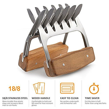  Metal Meat Shredder Claws, 18/8 Stainless Steel Meat Forks With Wooden Handle For Shredding, Pulling, Handing, Lifting & Serving Pork, Turkey, Chicken, Brisket