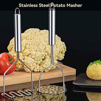  2 Pcs Potato Masher, Heavy Duty Stainless Steel Integrated Masher Kitchen Tool Wire Masher For Potatoes, Avocados, Beans, Or Fruit & Vegetables