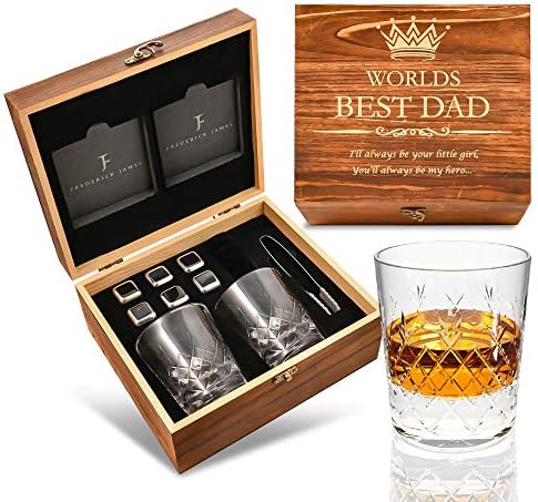  Gifts For Dad From Daughter - Engraved 'Worlds Best Dad. You'll Always Be My Hero' Whiskey Glass Set I Dad Birthday Gift I Dad Gifts From Daughter