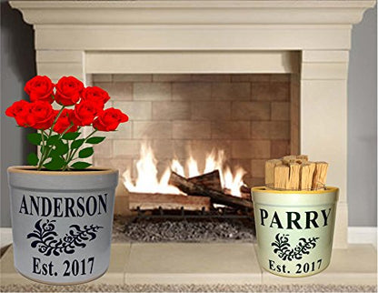  2 Gallon Personalized Stoneware Crock - Wedding Tulip