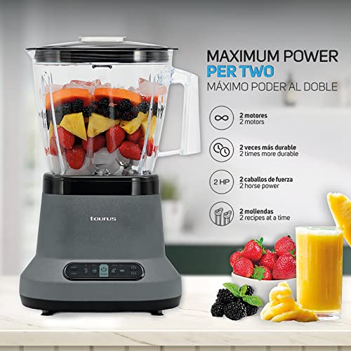 Taurus | Blaze| Maximun Power Per Two| 80 Oz Jar| 4 Presets Functions| Powerful 1500 W| 2 Motors| 2 Times More Durable| Blender And 2 Bottles 2 Go!|