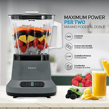 Taurus | Blaze| Maximun Power Per Two| 80 Oz Jar| 4 Presets Functions| Powerful 1500 W| 2 Motors| 2 Times More Durable| Blender And 2 Bottles 2 Go!|