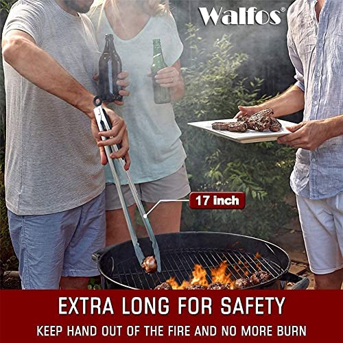  17 Inch Extra Long Grill Tongs, Ultimate Stainless Steel BBQ Tongs For Grilling, Cooking, BBQ/Barbecue, Buffet And Turning Food