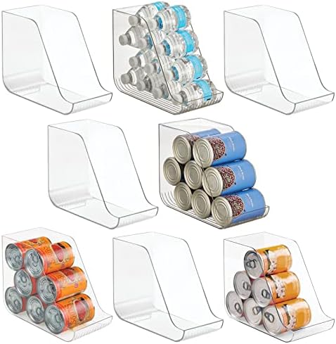  MDesign Plastic Kitchen Storage Organizer Container Bins For Pantry, Fridge, Freezer Organization - Holds Canned Food, Soup Can, Soda Water Bottle - Ligne Collection, 8 Pack - Clear