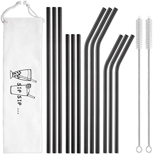  Iware 12-Pack Reusable Stainless Steel Metal Straws With Case - Long Drinking Straws For 30 Oz And 20 Oz Tumblers Yeti Dishwasher Safe - 2 Cleaning Brushes Included