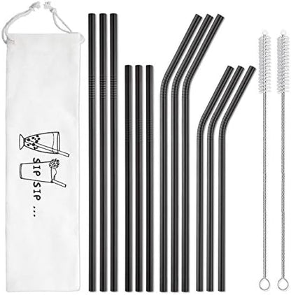  Iware 12-Pack Reusable Stainless Steel Metal Straws With Case - Long Drinking Straws For 30 Oz And 20 Oz Tumblers Yeti Dishwasher Safe - 2 Cleaning Brushes Included