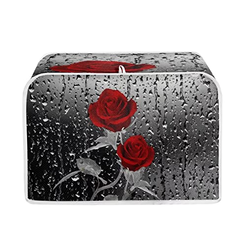  Chaqlin Toaster Cover 4 Slice Long Slot Red Rose Print Bread Maker Covers Machine Washable Appliance Accessories