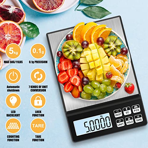  ® 11lb/0.1g Kitchen Scale, [6 Buttons] Multifunctional High Accuracy Food Scale, 7 Units, Tare Function, PCS, Lock Function, For Cooking, Baking And Meal Prep, USB Cable And Battery Included