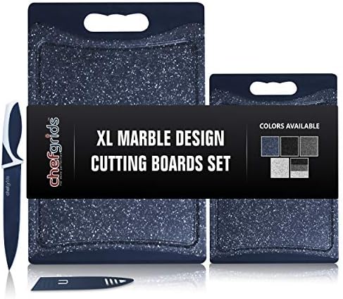  HEF GRIDS Durable Plastic Cutting Board Set, Chopping Board Thick Plastic, For Vegetable Meat Or Cheese With Non-Slip Feet And Handles With Juice Groove (Blue Marble)