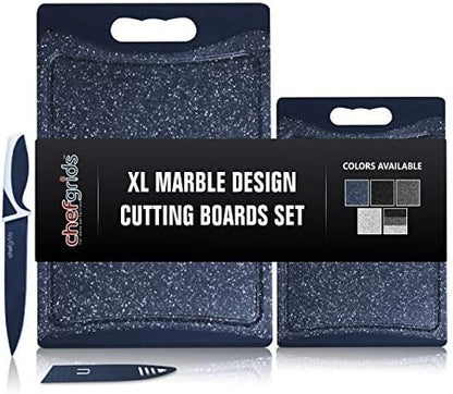  HEF GRIDS Durable Plastic Cutting Board Set, Chopping Board Thick Plastic, For Vegetable Meat Or Cheese With Non-Slip Feet And Handles With Juice Groove (Blue Marble)