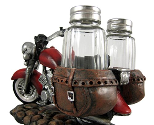  "Spicy Rider" Red Motorcycle Spice Holder With Refillable Salt And Pepper Shakers (3 Piece Set) | Kitchen Table Accessories | Gifts For Motorcycle Riders - 7.5L"