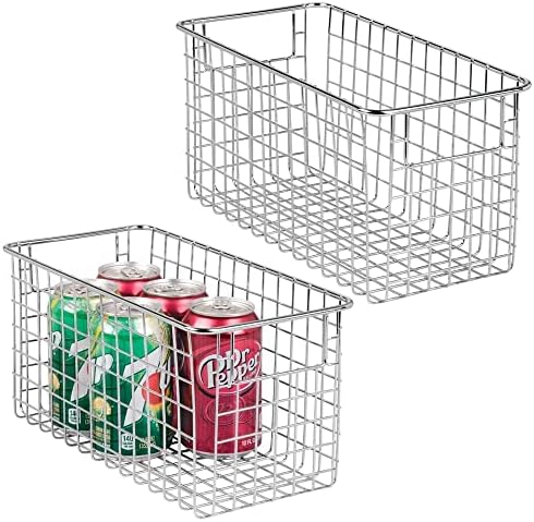  MDesign Farmhouse Decor Metal Wire Food Organizer Storage Bin Baskets With Handles For Kitchen Cabinets, Pantry, Bathroom, Laundry Room, Closets, Garage - 2 Pack - Bronze
