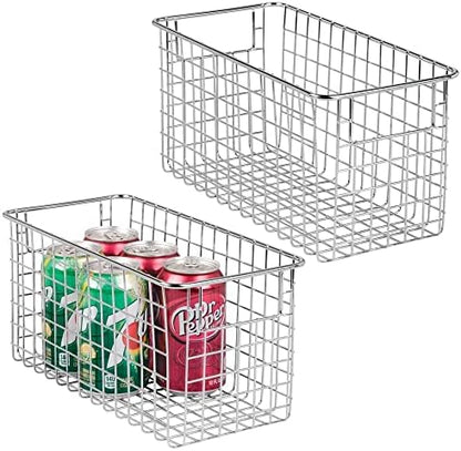  MDesign Farmhouse Decor Metal Wire Food Organizer Storage Bin Baskets With Handles For Kitchen Cabinets, Pantry, Bathroom, Laundry Room, Closets, Garage - 2 Pack - Bronze