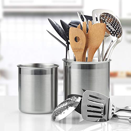  Cook N Home Stainless Steel Utensil Holder Jumbo 2PC Set, 5.5-inch X 6.3-inch And 6.3-inch X 7.08-inch, Silver