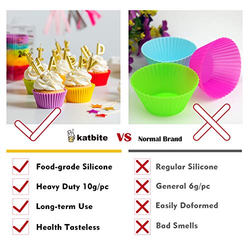  Katbite Silicone Cupcake Baking Cups 24 Pack, Heavy Duty Silicone Baking Cups, Reusable & Non-stick Muffin Cupcake Liners Holders Set For Party Halloween Christmas Bakery Molds Supplies