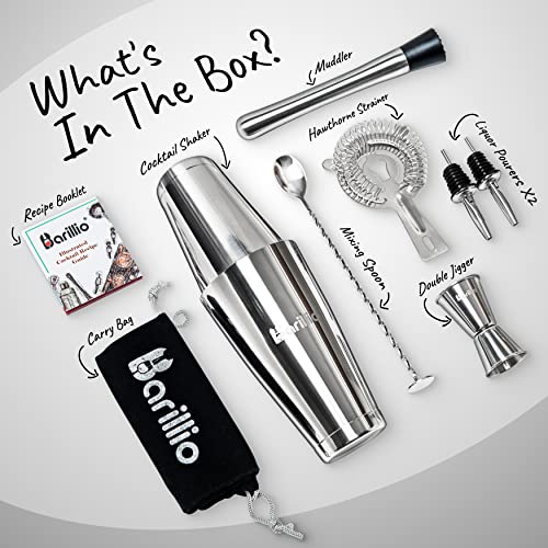  Ston Shaker Cocktail Shaker Set | Professional Bartender Kit With Weighted Martini Mixer, Hawthorne Strainer, Jigger, Mojito Muddler, Mixing Spoon & 2 Liquor Pourers……