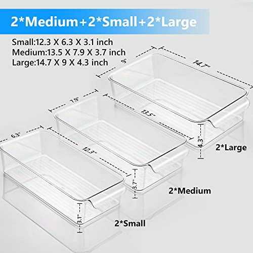  Efrigerator Organizer Bins, REDMOND 6pcs Fridge Organizers And Storage Clear Stackable For Kitchen, Pantry, Refrigerator, Cabinets, Freezer (2 Small+2 Medium+2 Large)