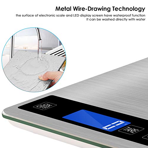  Digital Kitchen Scale 22lb/10kg Rechargeable Food Kitchen Scale With 0.04oz/1g Division, Touch Sensor, Back-Lit LCD, Stainless Steel Electric Cooking Scale With Tare & Auto Off Function (Silver)