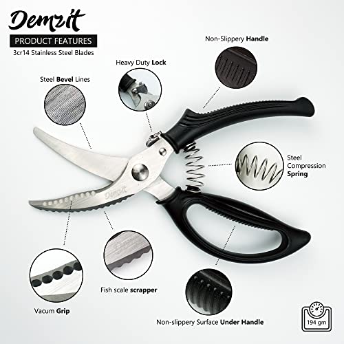  Poultry Shears, Heavy Duty Kitchen Scissors - Rust Proof Bone Cutting Scissors For Cutting Chicken & Chopping Vegetables - Chicken Meat Shears For Professionals - Black