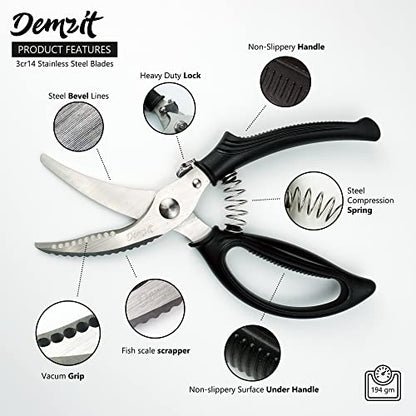  Poultry Shears, Heavy Duty Kitchen Scissors - Rust Proof Bone Cutting Scissors For Cutting Chicken & Chopping Vegetables - Chicken Meat Shears For Professionals - Black