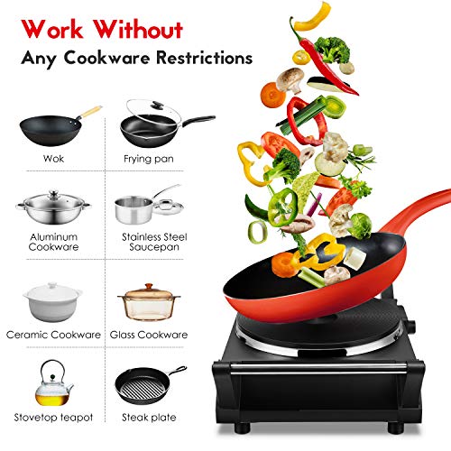  Hot Plate Portable Electric Stove 1500W Countertop Single Burner With Adjustable Temperature & Stay Cool Handles, 7.5” Cooktop For Dorm Office/Home/Camp, Compatible For All Cookwares