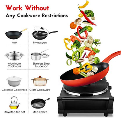  Hot Plate Portable Electric Stove 1500W Countertop Single Burner With Adjustable Temperature & Stay Cool Handles, 7.5” Cooktop For Dorm Office/Home/Camp, Compatible For All Cookwares