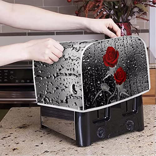  Chaqlin Toaster Cover 4 Slice Long Slot Red Rose Print Bread Maker Covers Machine Washable Appliance Accessories