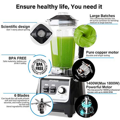  Professional Blender, Countertop Blender For Kitchen With Max 1800-Watt And Variable Speed For Smoothies, Ice And Frozen Fruit, Self-Cleaning 64 Oz Container(Black)