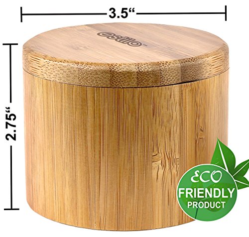  2 Pc Premium Bamboo Salt And Pepper Bowls, Wooden Spice Containers With Magnetic Swivel Lids, Perfect For Salt, Spice, Sugar, Pepper