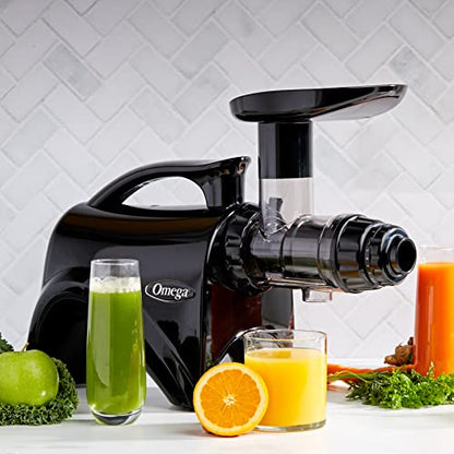 Omega Juicer NC900HBK19 Juice Extractor And Nutrition System Slow Masticating Dual-Stage Extraction With Adjustable Settings, 150-Watt, Black