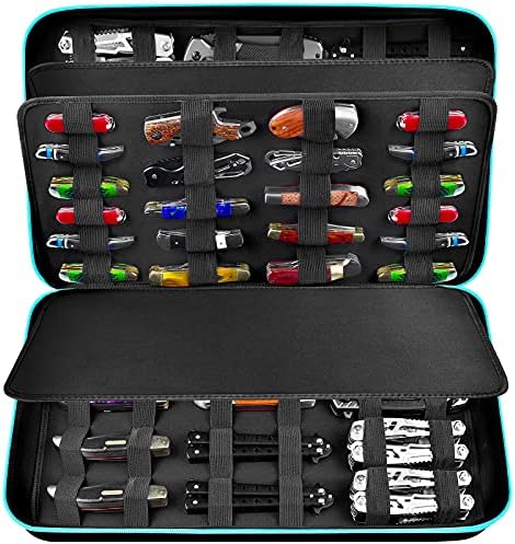  Knife Display Case For 66+ Pocket Knives. Folding Knife Holder, Butterfly Knives Storage Organizer, Knives Roll Collection Pouch Carrier Bag For Survival Tactical Outdoor For EDC Mini Knife (Box Only)