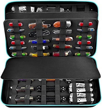  Knife Display Case For 66+ Pocket Knives. Folding Knife Holder, Butterfly Knives Storage Organizer, Knives Roll Collection Pouch Carrier Bag For Survival Tactical Outdoor For EDC Mini Knife (Box Only)