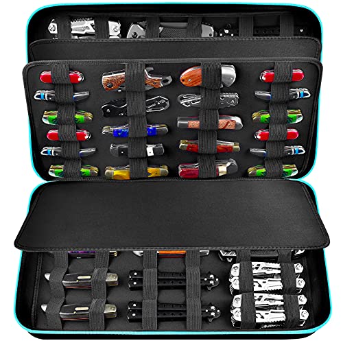  Knife Display Case For 66+ Pocket Knives. Folding Knife Holder, Butterfly Knives Storage Organizer, Knives Roll Collection Pouch Carrier Bag For Survival Tactical Outdoor For EDC Mini Knife (Box Only)