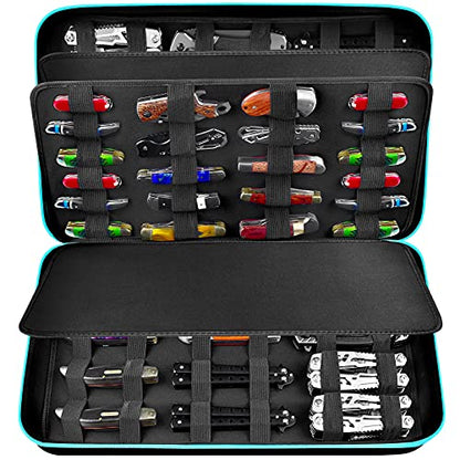  Knife Display Case For 66+ Pocket Knives. Folding Knife Holder, Butterfly Knives Storage Organizer, Knives Roll Collection Pouch Carrier Bag For Survival Tactical Outdoor For EDC Mini Knife (Box Only)