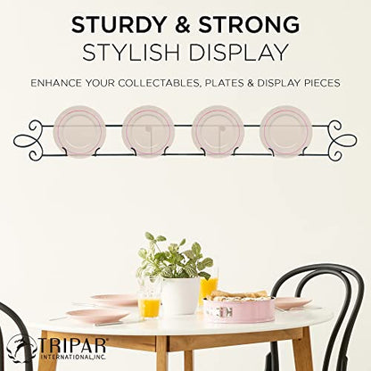  4-Place Horizontal Black Plate Rack For Collectible Plates, Plaques, Dishes, & China