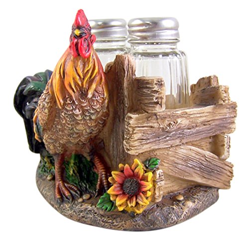  Farm Rooster Salt And Pepper Shaker Holder Shakers Included 4 1/4 Inch