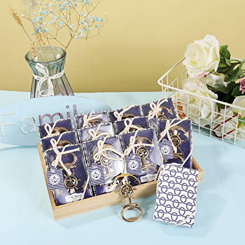  24 Pcs Anchor Bottle Opener Wedding Favor Nautical Themed Anchor & Wheel Beer Bottle Opener Party Favors For Guests Boxed Souvenir Gift Favor For Beach Wedding Baby Bridal Shower (Blue Anchor, 24)