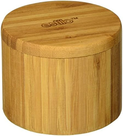  2 Pc Premium Bamboo Salt And Pepper Bowls, Wooden Spice Containers With Magnetic Swivel Lids, Perfect For Salt, Spice, Sugar, Pepper