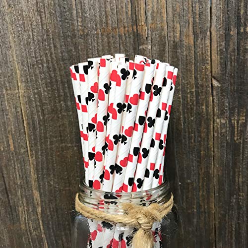 Casino Card Night Theme Paper Straws - Red Black White - 50 Pack