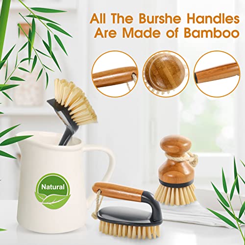  3-Pack Natural Bamboo Dish Brush, ECO Friendly Dish Brush Set With Bamboo Handle, Kitchen Cleaning Brush Scrub Brush For Dishes Pots Pans Kitchen Sink Cleaning