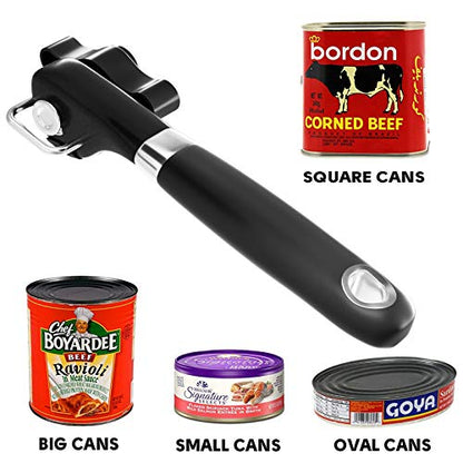  Can Opener Smooth Edge - Safety Can Opener Manual, Handheld Can Opener Features Ergonomics Design For Seniors With Arthritis And Weak Hands, With Bottle Opener Set