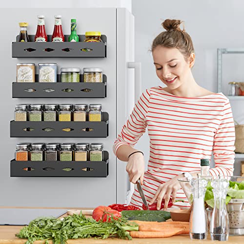  Veeipy 4 Pack 3MM Strong Magnetic Spice Rack For Refrigerator And Oven And Washing Machine,Metal Black