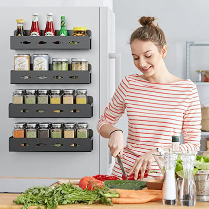  Veeipy 4 Pack 3MM Strong Magnetic Spice Rack For Refrigerator And Oven And Washing Machine,Metal Black