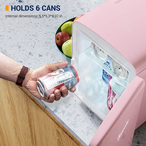  Mini Fridge, 4 Liter/6 Can AC/DC Portable Thermoelectric Cooler And Warmer Refrigerators (Pink) (Renewed)